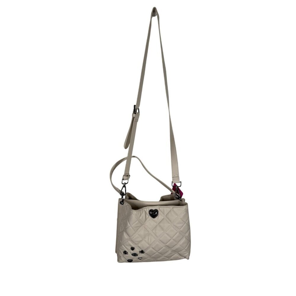 Betsey Johnson Skull Chalk/Bone XOWALLY Quilted Tote With Crossbody Strap NWT